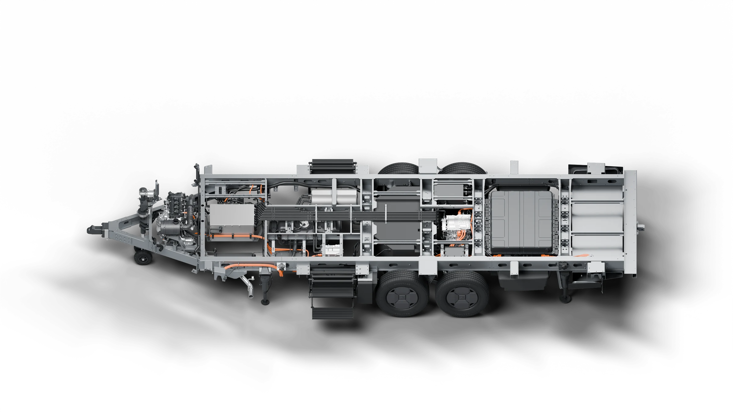 Complete chassis, elevated three-quarter design render
